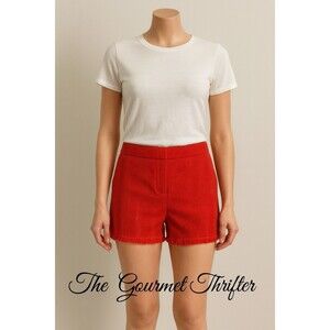 Trina Turk Women’s Size 4 Tweed Mini Shorts Orange Stripe Fringe Hem Chic